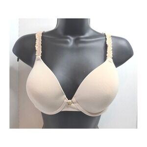 Natori 34C Beige Lace Trim T-Shirt Bra Underwire Smooth Contour Full Coverage